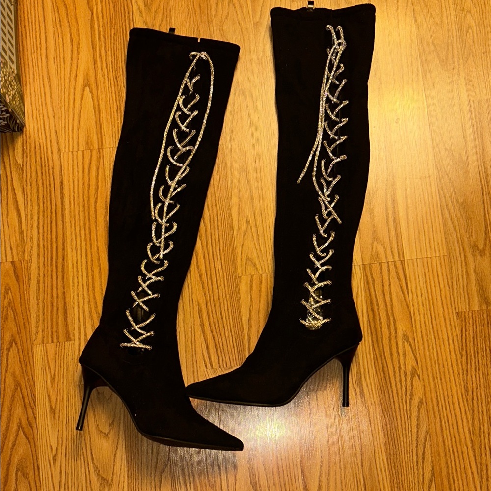 Cuckoo Chic Black Lace-Up Over the Knee Boots size 9.5. Never worn. Brand new